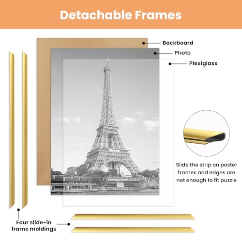 Image of upsimples 24x36 Poster Frame Gold 3 Pack, Scratch-Proof Picture Frames 24 x 36 for Photo Gallery - Slide-In Strips, Horizontal or Vertical Wall Mounting