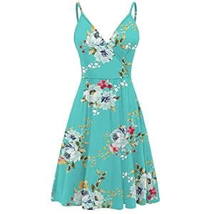 WEACZZY Womens Summer Dress Floral Spaghetti Strap Sleeveless V-Neck Casual Swing Sundress with Pockets
