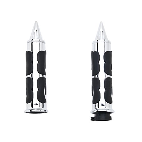 Krator HG007 (Chrome Billet Hand Grips Black Flame Set Stilleto End Fits 1\" Handlebars Bar)