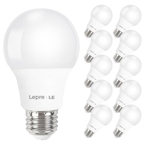 Lepro LED Light Bulbs 60 Watt Equivalent, 9W 800 Lumens Non-Dimmable, Daylight White 5000K, A19 E26 Standard Medium Base, 10000 Hour Lifetime 10 Count (Pack of 1) 10 Daylight White 5000k