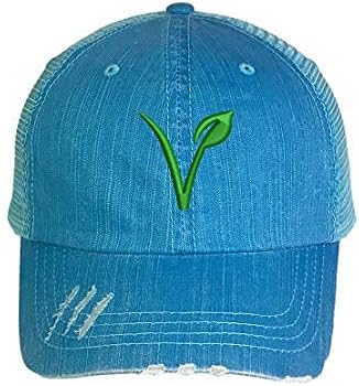 Vegan Symbol Distressed Trucker Hat - Embroidered Trucker Baseball Hat