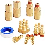 Air Hose Fittings and Quick Connect Air Fittings, 1/4 Inch NPT Brass Female Male Air Coupler Plug, Industrial Type, Air Compressor Fittings, 15 Piece ﻿