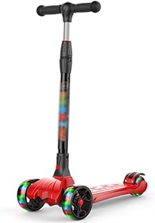 WHOJS Wheel Scooter With PU Flash Wheel Adjustable Height 4-wheel Scooter Gravity Steering Suitable for Children Aged 3-12 Lightweight Construction