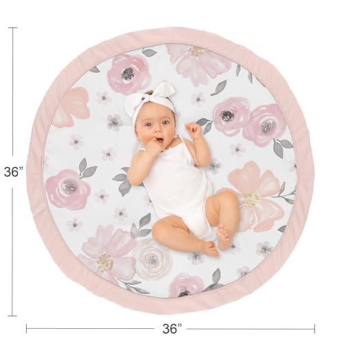 Image of Sweet Jojo Designs Baby Play Mat (Pink /Grey Boho Floral) for Girls, Infant, Toddler Tummy Time Activity Floor Playmat (Watercolor, Flower, Elegant Rose, Shabby Chic, Farmhouse, Nature, Blush & Gray)
