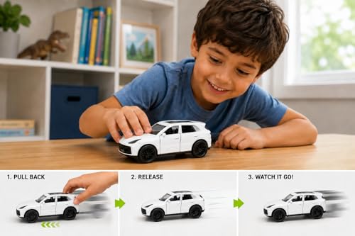 Image of Braintastic Model Diecast Car Toy Vehicle Pull Back Friction with Openable Doors Light & Music Toys for Kids Age 3+ Years (Porsche Small White)