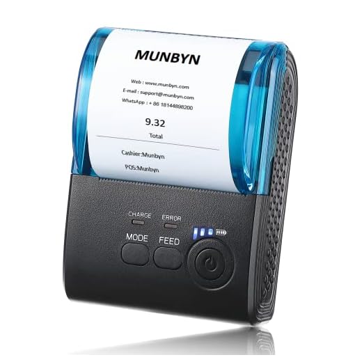 MUNBYN 58mm Bluetooth Receipt Printer, Mobile Wireless Receipt Printer Large Paper Warehouse BT 4.0 Thermal Printer, Portable 58mm Personal Bill POS Receipt Printer, for Android Windows, Do not Square