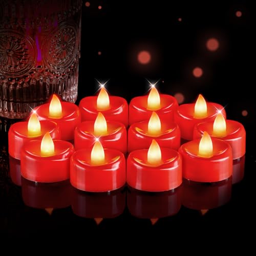 5plots Flameless Candles, 24Pcs Tea Lights Candles Battery Operated, Flameless Tealight Candles, Electric Tea Lights Votive Candles - Red - 1.5