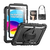SEYMAC Case for iPad (A16) 11th/10th Generation 2025/2022 (11″/10.9″), Sturdy Heavy Duty Full-Body Shockproof Protective Case with Screen Protector, Rotating Stand, Hand/Shoulder Strap, Black