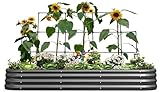 KING BIRD Raised Garden Bed with Wall Trellis Galvanized Planter Garden Box Outdoor for Gardening, Climbing Vegetables, Flowers 7.87x3.94x0.98 Ft, Dark Grey