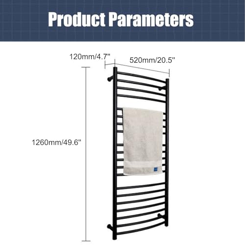Toallero eléctrico negro de acero inoxidable con enchufe para pared de baño 5