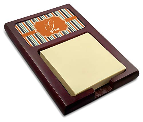 Personalized Orange & Blue Stripes Red Mahogany Sticky Note Holder