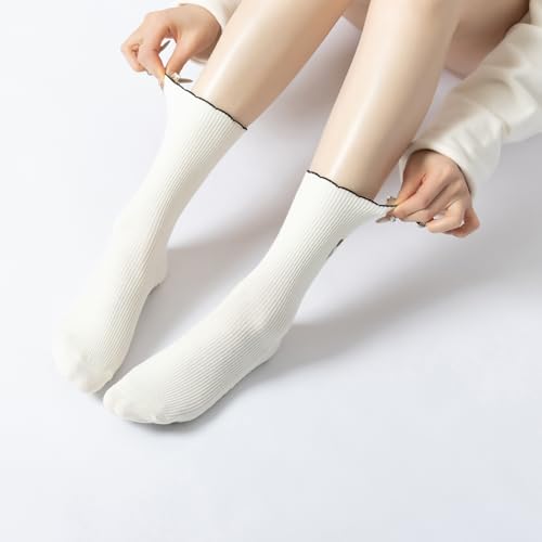 Image of Verdancy Yoga Pilates Socks with Non-Slip Grips Ruffle Trim Tulip Embroidered Cushioned Crew Socks for Barre Ballet Dance