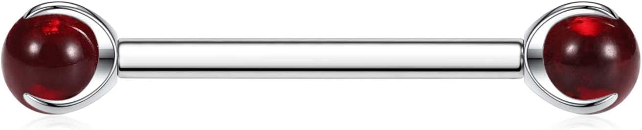 GAGABODY Nipple Piercing Jewelry Prong Set Internal Thread Nipple Rings Silver Internally Threaded Tongue G23 Titanium Nipple Piercings 18mm 14g Nipple Barbells Red Imitation Jade Nipple Jewelry - Image 2