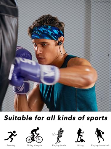 Image of AWUMBUK Sports Headbands for Men, Sweat Bands Headbands Men Absorbent Head Band Stretchy Sweatbands 5 Pack Hair Band Workout Football Running Cycling Fitness (Dark Blue)
