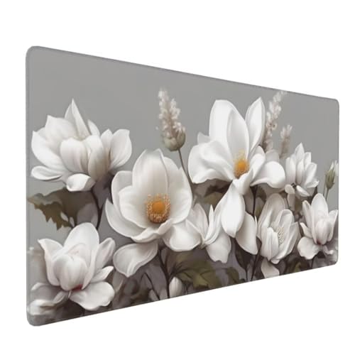 Tapis de souris XXL 800x300 mm Fleurs de Magnolia en caoutchouc anti-dérapant