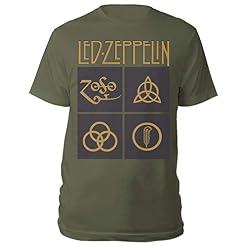 Rock Off LED Zeppelin Gold Symbols in Black Square Officiel T-Shirt Hommes Unisexe - Les Beatles, Paul McCartney, John Lennon, RIngo Starr, George Harrison