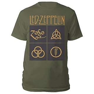 Rock Off LED Zeppelin Gold Symbols in Black Square Officiel T-Shirt Hommes Unisexe - Les Beatles, Paul McCartney, John Lennon, RIngo Starr, George Harrison