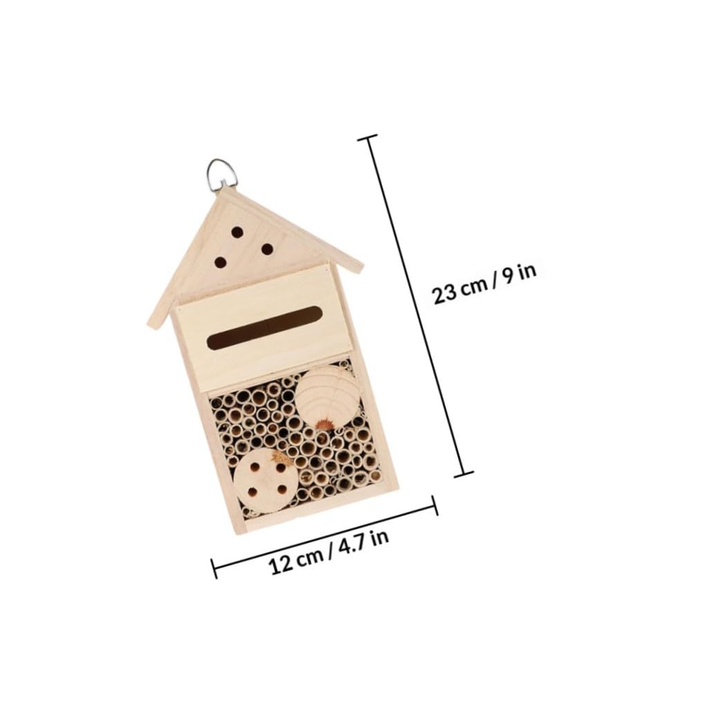 WOONEKY 2 Stück Holz Bienenhaus Wetterfestes Insektenhotel mit Nisthilfen Attraktives Gartenhaus für Wildbienen und Ökologische Garten Dekoration Einfach Aufzuhängen