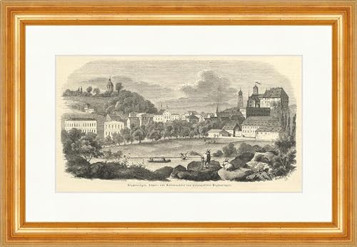 Gravure sur bois Biller Antik Sigmaringen E 7737 avec drapeau historique