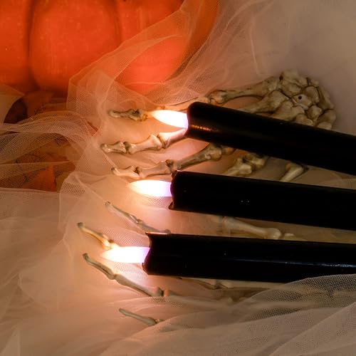 Image of SHENSY Black Flameless Taper Candles with Remote & Timer - 6 Pack 9.64 inch Battery Operated Real Wax LED Candlesticks, Flickering Halloween Candle Lights for Fireplace, Party, Indoor Decor