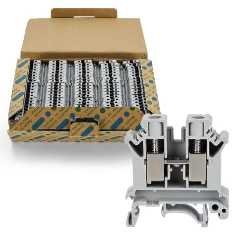 50 Pcs Gray UK10N DIN Rail Wire Terminal Blocks Screw Type 10 Gang,6-20 AWG, 800V 76A 10mm2 for RV Electrical Distribution Box, Solar Power System, PLC Industrial Control