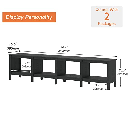 Wampat Classic Tv Stand For 85 Inch Tv Entertainment Center, Wood Tv Console Media Table For 90/95/100 Inch Tv With 4 Cubby Storage For Living Room Bedroom, Black #TOP2