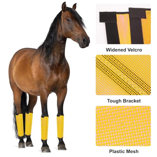 Image of FOXLVDA Horse Fly Boots (Set of 4) - Comfortable Horse Wraps | with Mesh & Metal Support Bars to Reduce Stomping and Leg Fatigue, for Ponies under 14.2hh, Medium