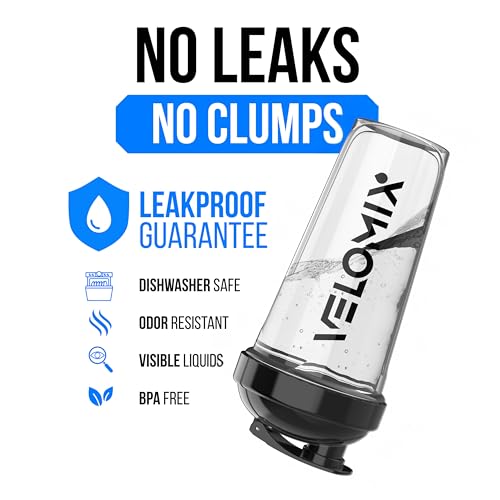 VELOMIX -6 PACK- 28 oz Protein Shaker Bottle for Protein Mixes -6x Wire Whisk | Leak Proof Shaker Cups for Protein Shakes | Large, Stackable Protein Shaker Bottle Pack (Blacks and Transparents) by VELOMIX - Used condition - US$19.73