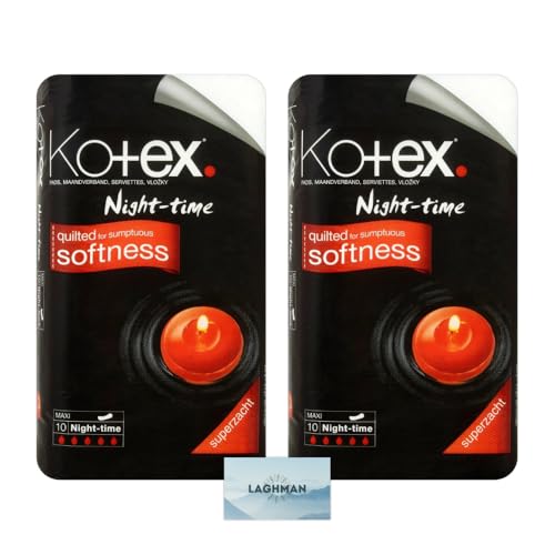Sanitary Towels Night Time Maxi 10 Pads - Bundle of 2 (2x10 Pads) - Extra Cushioned for Comfort and Protection with Leak-Proof Technology - kotex