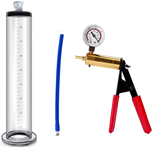 Bomba de pene con mango de tijera y manómetro: aumenta la potencia, alarga el pene, erecciones, impotencia, ayuda a agrandar el pene, bomba de vacío, entrenamiento de potencia masculina(9 * 2.5inch)