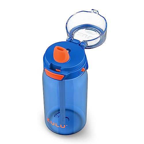 Zulu Kids Flex 16oz Tritan Plastic Water Bottle with Silicone Spout, Leak-Proof Locking Flip Lid and Soft Touch Carry Loop for School Backpack, Lunchbox, and Outdoor Sports, Blue