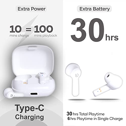 Image of Storm Buds Bluetooth TWS, Truely Wireless Earbuds with Upto 27 Hour Playtime, Bluetooth V5.2, IPX5 Water /Sweat Resistant, Immersive Sound Quality, Powerful Bass, 8mm Drivers - White