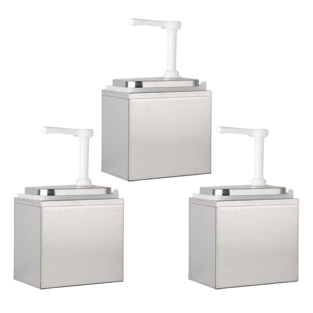 Lot de 3 distributeurs à pompe à sauce de 2 L pour comptoir, vinaigre, ketchup, récipient en acier inoxydable et plastique pour maison, restaurant, maison, hôtel