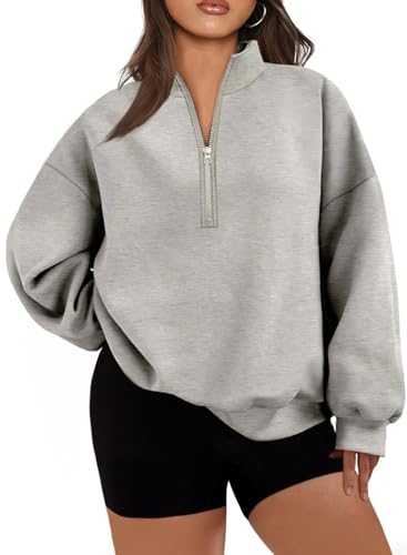 Eytino Plus Size Oversized Sweatshirts 2026 Fall Fashion Hoodies Half Zip Pullover Long Sleeve Shirts Clothes Outfits,4X Gray