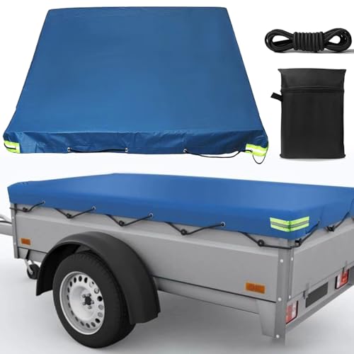Anhängerplane Flachplane,Anhänger Plane 210x115x10cm,Abdeckplane Anhänger,Anhängerplane mit 8m Planenseil,420D Abdeckplane,Wasserdicht,Sonnenschutz,für PKW Autoanhänger
