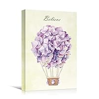 SIGNWIN Canvas Wall Art Nursery Beautiful Orange and Blue Hot Air Balloon with Pink and Red Flowers Sky Watercolor Impressionism Romantics Fun for Living Room, Bedroom, Office - 12x18 inches