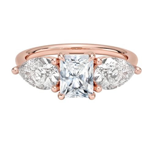 1 CT Radiant Cut Lab Grown Diamond Luxe Three Stone Engagement Ring For Her