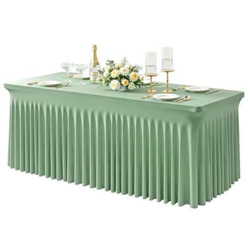 1 Pack Sage Green Spandex Tableclothes for 8 Foot Rectangle Tables, Wrinkle Free 8ft Fitted Table Cover Stretch Table Cloth Desk Skirt for Weddings Baby Shower Birthday Party Banquet Decorations by Party Talk - Used condition - US$25.76