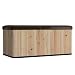 Suncast 120 Gallon Hybrid Patio Storage Box - Large Waterproof Wood and Plastic Outdoor Storage Container for Patio Furniture, Pools Toys, Yard Tools - Store Items on Deck, Porch, Backyard - Natural
