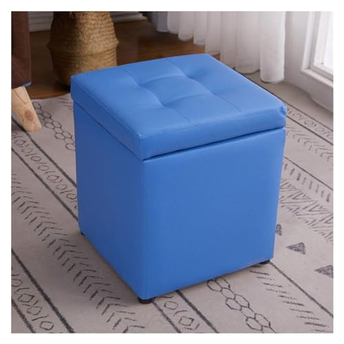 Pouf en cuir bleu moderne, table basse ottomane haut de gamme - 5