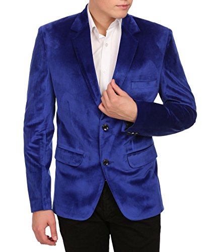 WINTAGE Men s Velvet Two Buttoned Notch Lapel Party Blue Coat Blazer