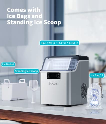 ecozy Countertop Ice Makers, 45lbs Per Day, 24 Cubes Ready in 13 Mins, Stainless Steel Housing, Auto Self-Cleaning Ice Maker with Ice Bags and Ice Scoop for Kitchen Office Bar Party - Thumbnail 7