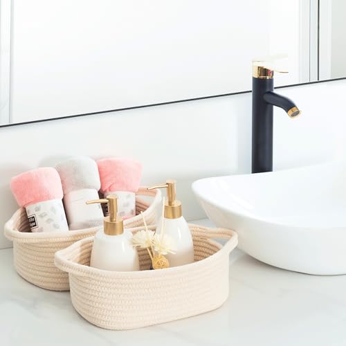 Image of MINTWOOD Design 5-Piece Storage Baskets for Organizing, Small Woven Rope Baskets for Storage and Shelves, Dog Cat Toy Basket Box, Pantry Bathroom Organization Bins, Nightstand Organizer, Beige