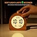 Plumeet Wooden Digital Alarm Clock for Bedrooms, Wood 4'' Battery Powered Alarm Clock with Snooze and Nightlight, Electronic LCD Desk Clock Display Time, Date, Temp, 12/24H, Wood Décor, Round, Sapele