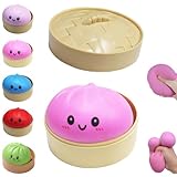 Dumpling Squishies Toy, Giant Glitter Dumpling, Colorful Dumplings Stress Balls Fidget Sensory Toy,Squeeze Dough Ball Stress Relief Hand Toys with Food Steamer Stretchy Desk Toys (Pink)