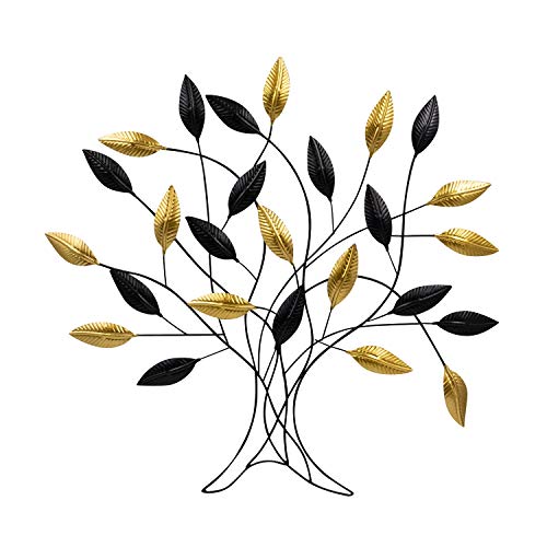 Sculpture murale moderne Arbre de vie Noir/doré 60 x 58 cm