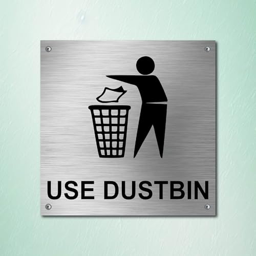 Image of Stainless Steel Dustbin Sign Board for Office, Mall, Restaurant, Hotel & Public Places | Durable, Rust Resistant | 6x8inches