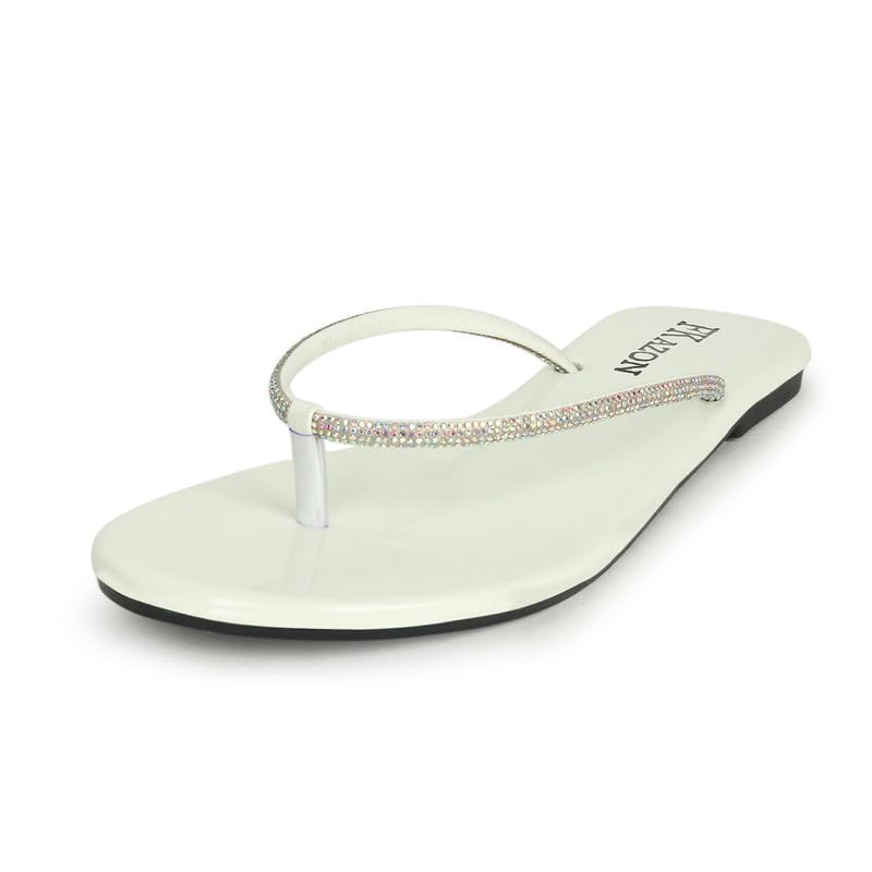 Image of Women's Stylish Flat Sandals - Elegant Flip-Flops with Sparkling Strap|FK 804 BLACK
