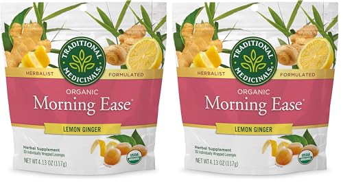 Image of Traditional Medicinals Organic, Morning Ease Lozenges, Lemon Ginger Supports Pregnancy Nausea Relief & Morning Sickness Associated with Normal Pregnancy 30 Individually Wrapped Lozenges, (Pack of 2)