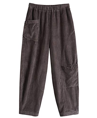 IXIMO Women's Corduroy Pants Casual Wide Leg Relax Fit Lantern Pants with Elastic Waist Grey M
